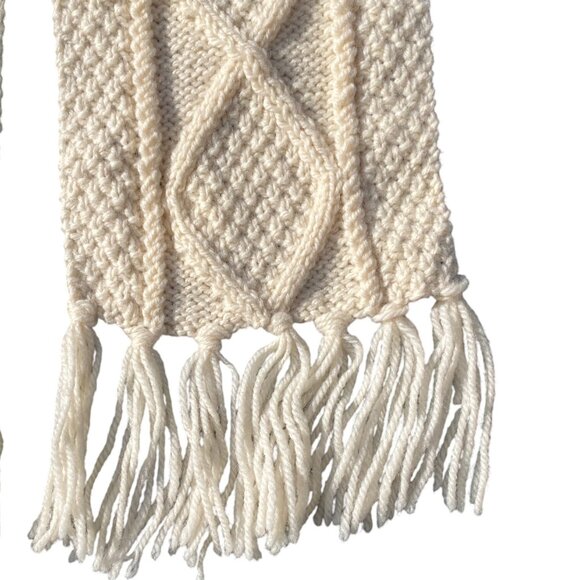 Vintage John Molloy Ireland Cable Knit Wool Scarf Ivory Aran Fringe Fisherman - Picture 2 of 11